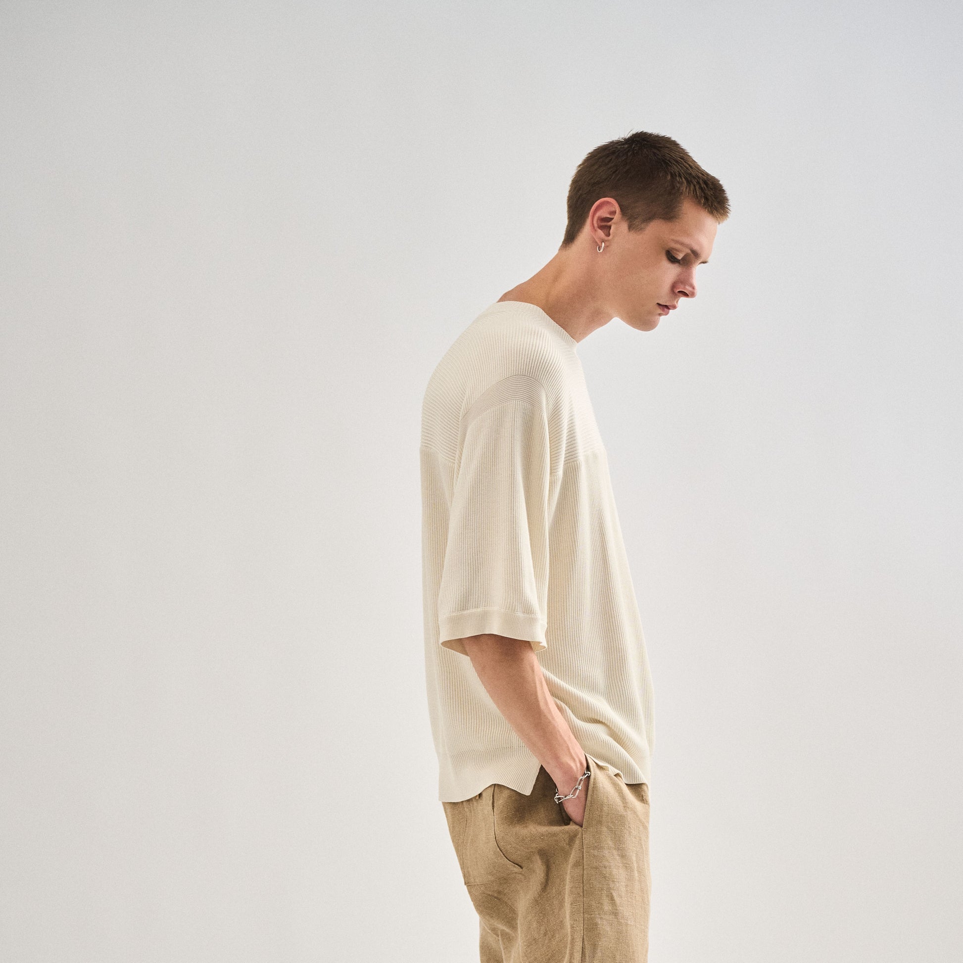 « Le nouveau monde » <br> C/pull manches courtes blanc soie