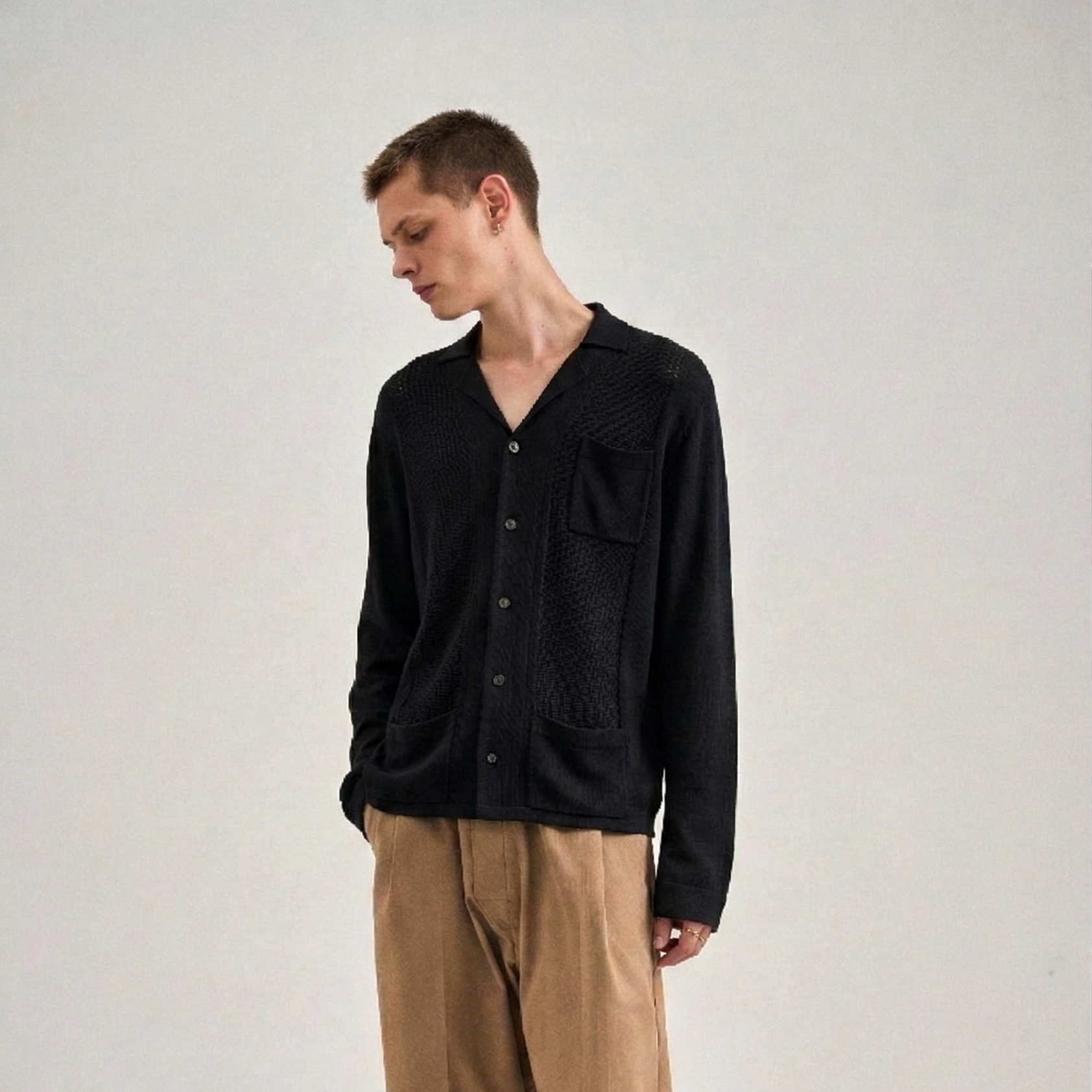 "The new world" <br> OC/cardigan manches longues soie noire