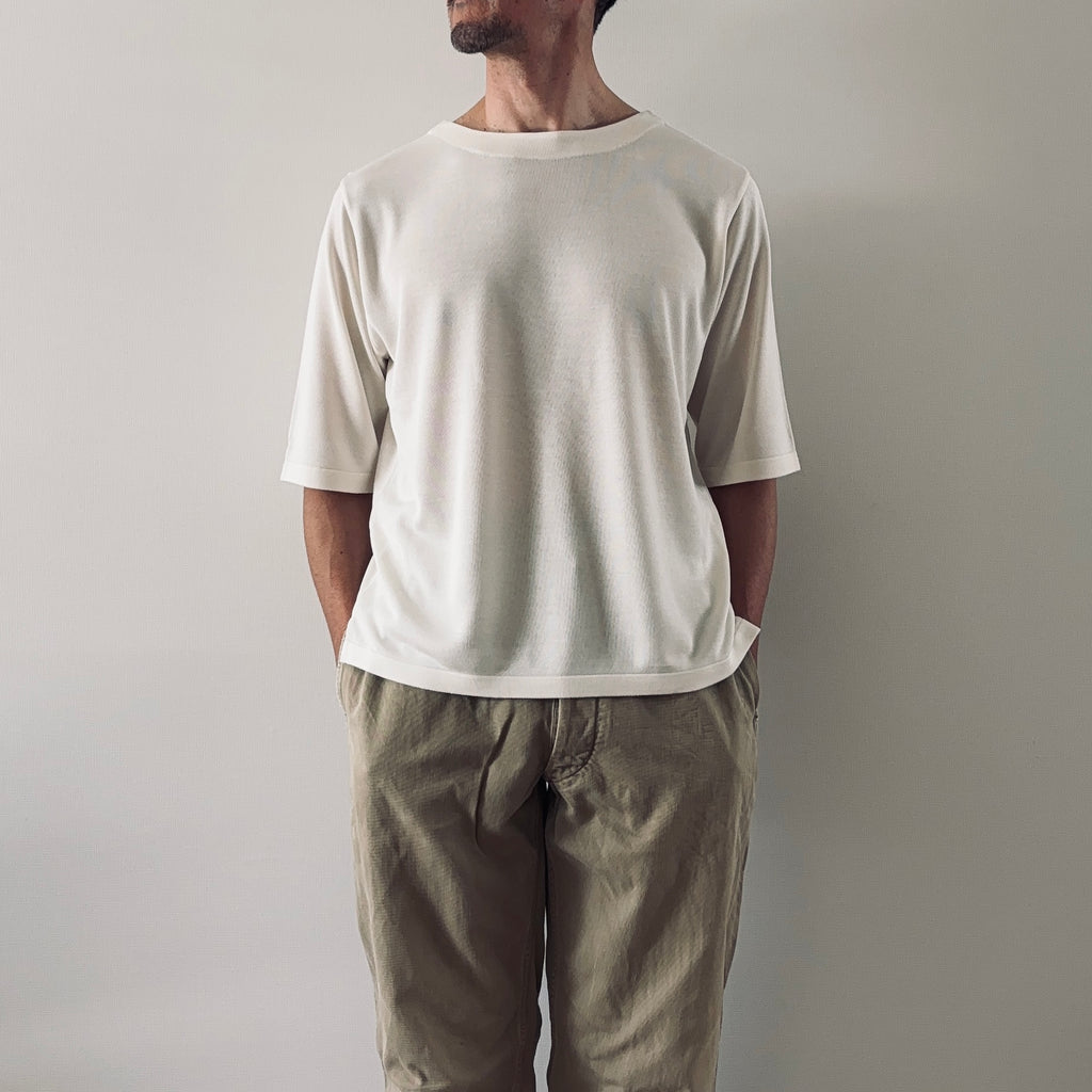 « Partout » <br> Pull C/demi-manches Soie blanche